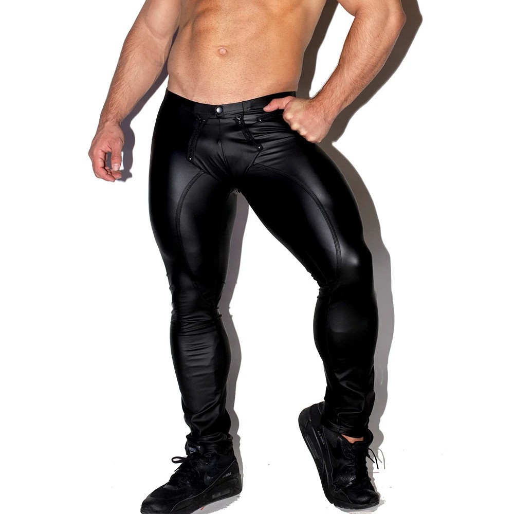 Leather Work Pants - Мужские блестящие колготки из искусственной кожи,