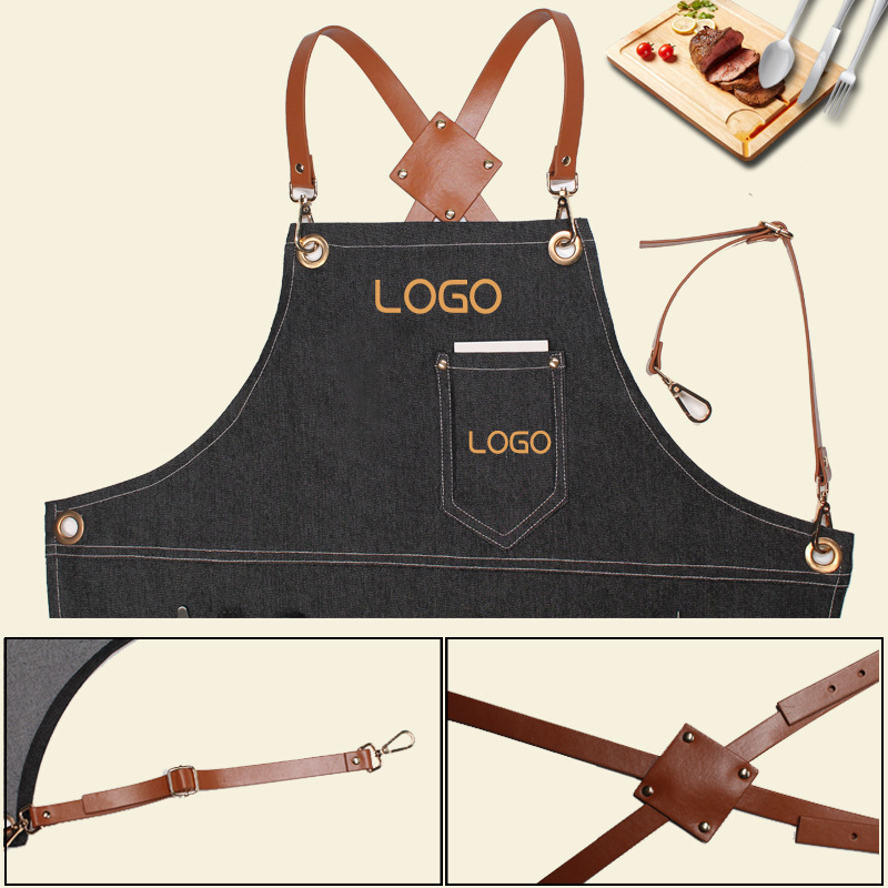 Leatherwork Logo - Джинсовый рабочий фартук с цветочными ремнями